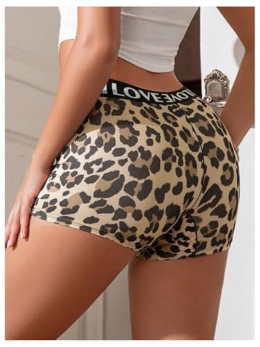 SOLY HUX Women's Leopard Boxer Panties Letter Print High Waisted Boyshort Panty Underwear thumbnail 5
