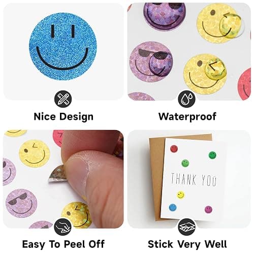 Anwyll 6000Pcs Smiley Face Stickers - 3/8'' Holographic Happy Face Stickers Cute Reward Sticker for Kids Classroom Self Adhesive Positive Incentive Sticker for Teacher Calendar One Happy Dude Birthday thumbnail 4