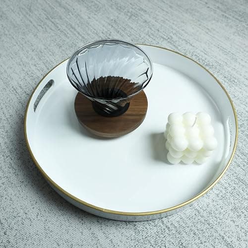 Spsyrine Round White Decorative Tray, 13" Plastic Serving Table Tray with Handles for Breakfast, Round Modern Ottoman Tray for Coffee Table, Bathroom, Kitchen, Living Room thumbnail 2