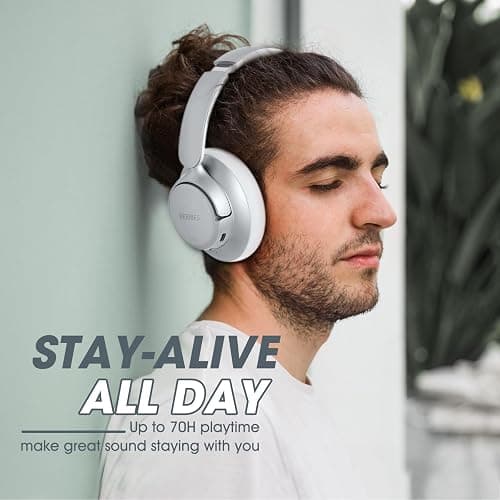 BERIBES Upgraded Hybrid Active Noise Cancelling Wireless Headphones with Transparent Modes,70H Playtime Bluetooth Headphones Wireless with Mic, Deep Bass,3.5MM Cable,Soft-Earpads,Fast Charging-Silver - Silver thumbnail 2