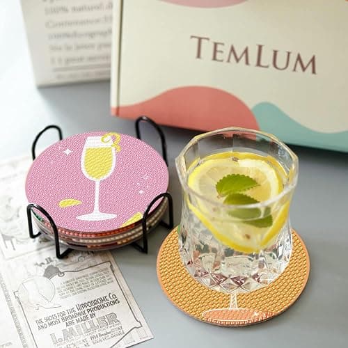 8Pcs Diamond Painting Coasters with Holder,DIY Cocktail Life Coaster Diamond Art Kits for Adults Kids,Beginners Round Full Drill Diamond Art Craft Supplies thumbnail 5