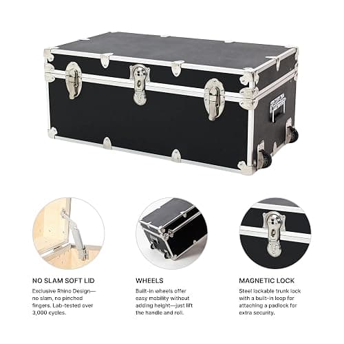 Rhino Trunk & Case Large Essential Trunk With Wheels 32”x18”x14”, 1000+ lbs Capacity - Many Colors. Strong, USA Made Summer Camp Footlocker, and Secure College Dorm Storage Chest thumbnail 5
