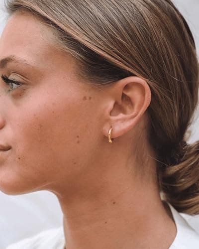 Minimalist Hoops for Women - 14K Gold Open Huggie Hoop Earrings, Hypoallergenic Tiny Hoops in Gold and Silver (Set of 1-5 Pairs) - 14K Gold - 10mm (1 Pairs) thumbnail 2