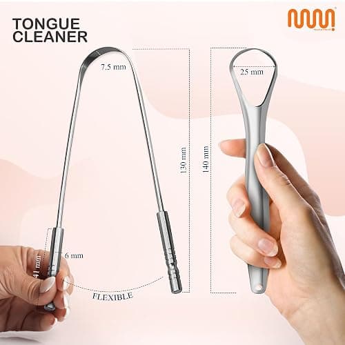 MasterMedi Tongue Scraper with Multicolor Cases (2 Pack), 100% Stainless Steel, Reduce Bad Breath, Easy to Use Tongue Scraper for Adults, Tongue Cleaner for Oral Care & Hygiene thumbnail 2