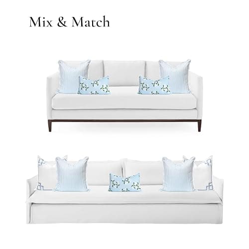 hofdeco premium coastal patio indoor outdoor scalloped throw pillow cover only, 20”x20” water repellent for backyard, couch, baby blue print stripes thumbnail 4
