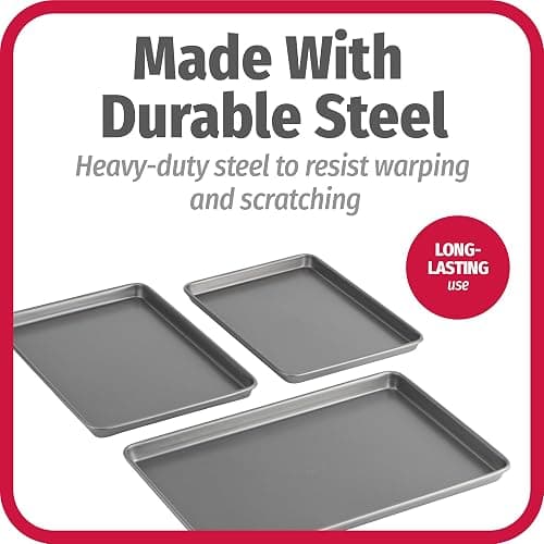 GoodCook Everyday Nonstick Baking Sheet Set, 3 Pack Includes One Small, Medium & Large Pan Carbon Steel Construction Cookie Sheet Bakeware Set, Gray thumbnail 6