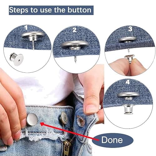 8 Sets of 17 mm Pants Button, Jean Buttons Pins for Loose Jeans, Adjustable Button for Jeans, Reusable and Adjustable Metal Pants Button Tightener thumbnail 4