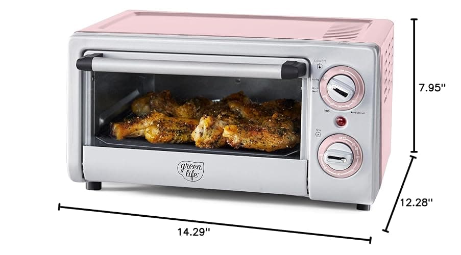 GreenLife Countertop Toaster Oven Air Fryer Stainless Steel, Healthy Ceramic Nonstick, PFAS Free, Tray & Basket, Bake, Broil, Reheat, Adjustable Temp & Time Control, Auto Shutoff, Pink thumbnail 2