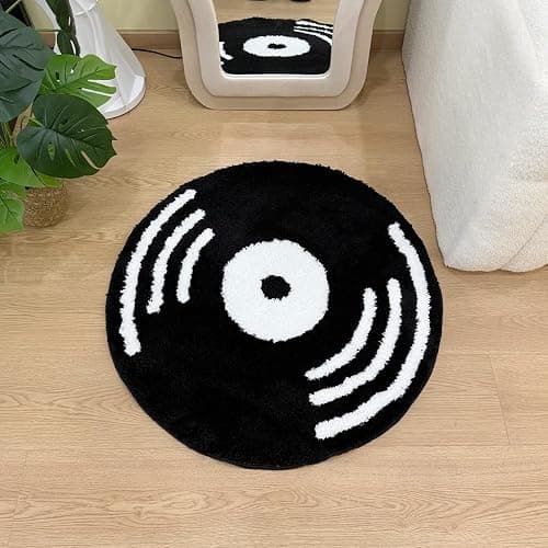 LAKEA Creative Vinyl Record Tufted Rug Indoor Aesthetic Home Decoration Round Tufting Soft Rug Horror Movie Safety Mat (31.5 X 31.5 inch) thumbnail 6