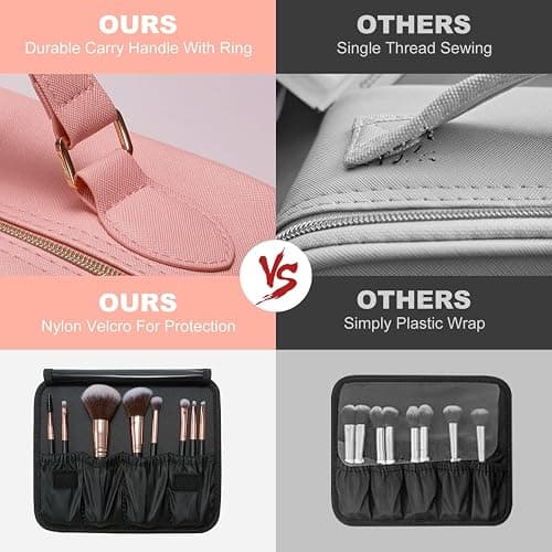 Mocado Travel Makeup Bag with LED Lighted Mirror,Travel Makeup Organizer,Makeup Case with 8 Makeup Brushes and 10x Magnifying Mirror,3 Colors Lighting, Adjustable Dividers Makeup Box(Pink) thumbnail 3