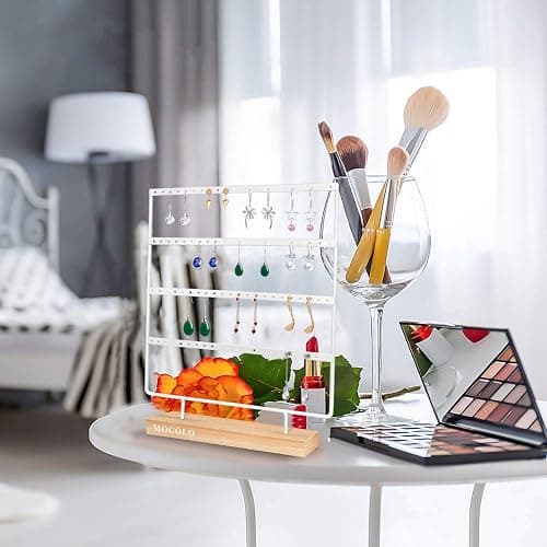 Mocolo Earring Holder Stand, Earring Organizer Display Holder Stand for Hanging Earrings(88 Holes & 4 Layers) (White) thumbnail 6