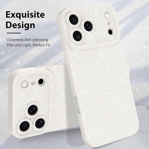 MZELQ for iPhone 17 Pro Case 2025, Silicone Floral Flower Rose Cute Pattern, Camera Protection Soft Slim Phone Cover for Girls Women -White thumbnail 3