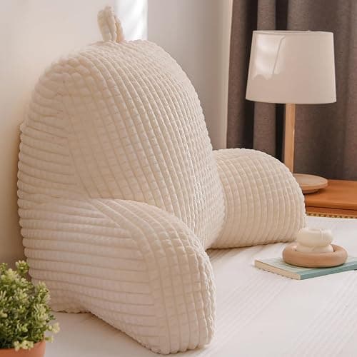 A Nice Night Reading Pillow Bed Wedge Large Adult Children Backrest with Arms Back Support for Sitting Up in Bed/Couch for Lounging Bedrest,Waffle Stereoscopic Design,Ivory thumbnail 7