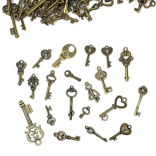 125 PCS Vintage Skeleton Key Set Charms, JIALEEY Mixed Antique Style Bronze Brass for Pendant DIY Jewelry Making Wedding Party Favors thumbnail 4