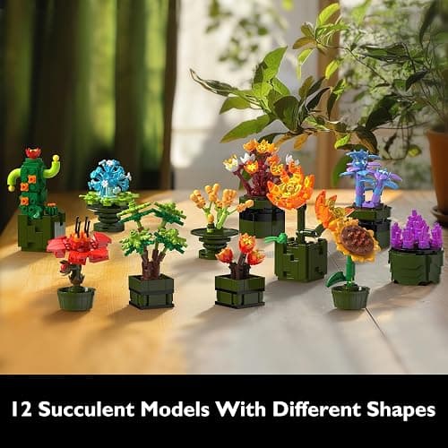 JMBricklayer Flowers Succulents Building Sets for Adults 10001, 12 Pack Tiny Plants Botanical Collection Display for Room Decor, Bonsai Flowers Building Blocks Gifts for Women, Cute Succulents thumbnail 3