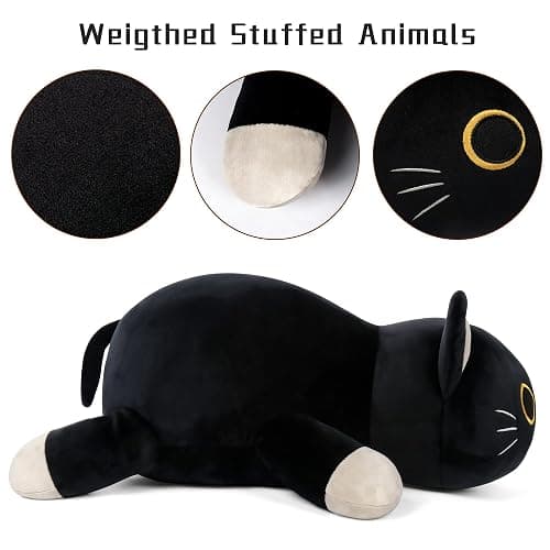 Wepop 24" Black Cat Plush Weighted Stuffed Animals, 4.2lbs Weighted Black Cat Pillow Giant Cat Stuffed Animal Cuddle Plushies Gift for Kids Adults thumbnail 4