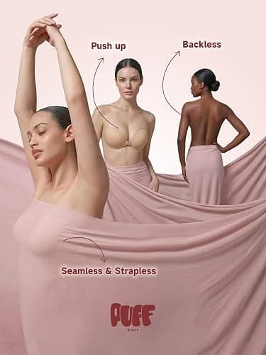 PUFF BODY Invisible Strapless Sticky Bra Push up for Women, Adhesive Bra for Backless Dress, Cleavage Lift Nipple Covers thumbnail 3
