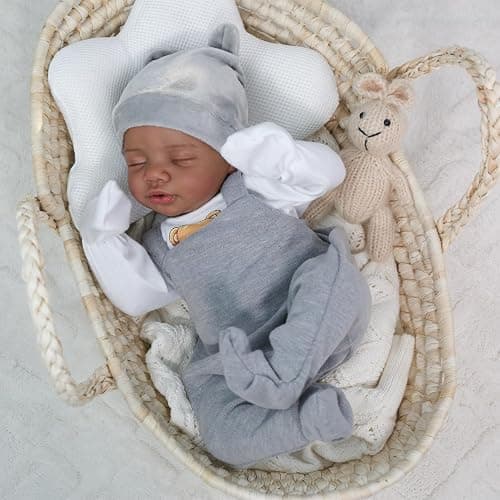 CHAREX Realistic Reborn Baby Dolls Black - 18 Inch Real Life Baby Doll African American Real Baby Boy, Lifelike Newborn Baby Doll Poseable Soft Body, Gift Set with Accessories for Kids Aged 3+ thumbnail 7