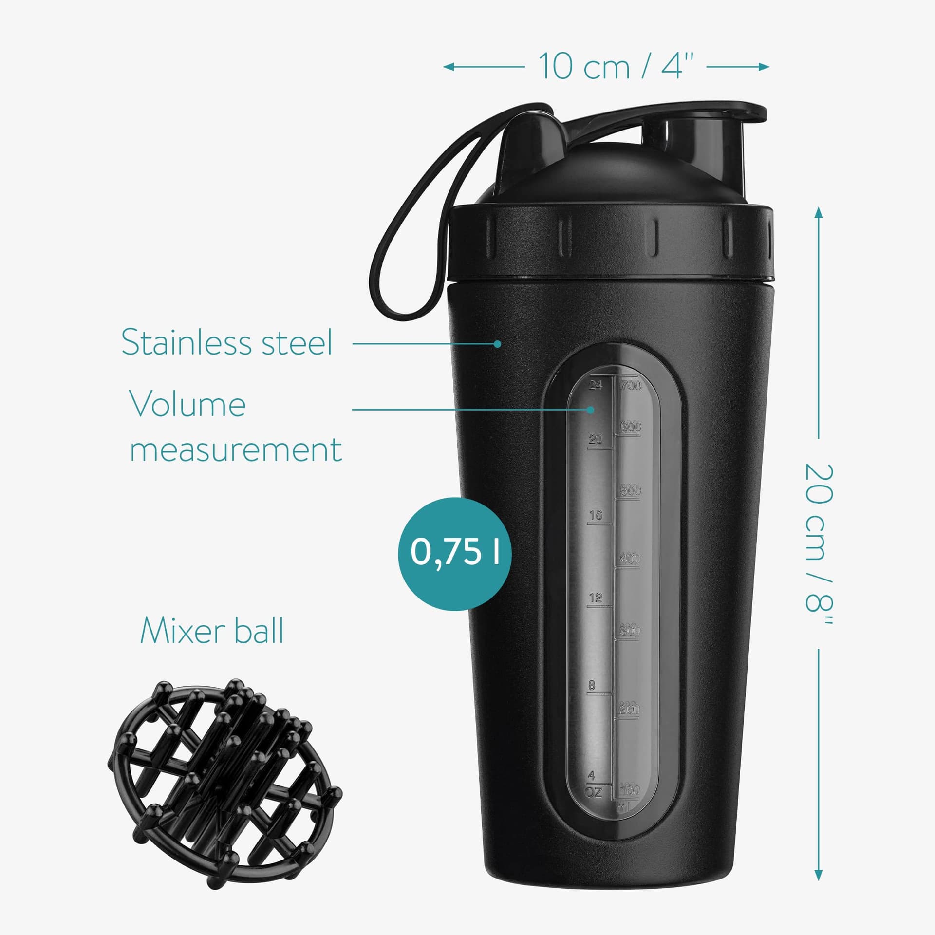 Navaris protein shaker - Stainless steel shaker cup - Cup for protein shakes - Shaker - 750 ml - Protein shaker - Includes shaker ball thumbnail 3