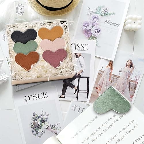 Leather Heart Bookmarks - Winjeto 6 Pieces Cute Corner Page Book Marks for Teachers Students Book Reading Lovers, for School Office Home Supplies (Heart（6pcs）) thumbnail 2