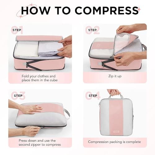 OlarHike 10-Pack Compression Packing Cubes for Travel Essentials,Compressible Expandable Packing Cubes for Suitcase,Luggage Garment Bags for Travel,Handy Helper for Organizing Clothes(Pink) thumbnail 3