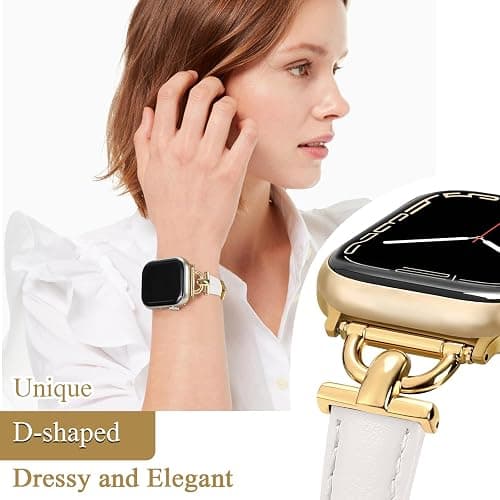 Leather Band Compatible with Apple Watch Bands for Women, Dressy Fancy Strap for iWatch Series 11/10/9/8/7/6/5/4/3/2/1/se(38mm 40mm 41mm 42mm,Starlight/Gold) thumbnail 4