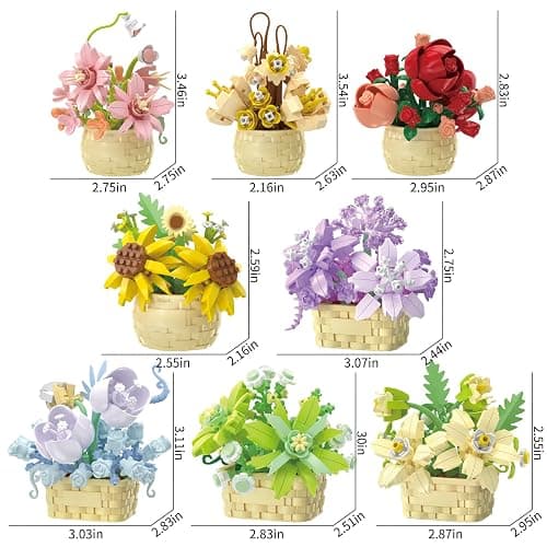 SJIADA 8 Pieces Flower Block Set- 1361 Pieces, Plant and Succulent Toys，Birthday Gift for Women and Girls As a Decoration or Adult Block Toy thumbnail 3