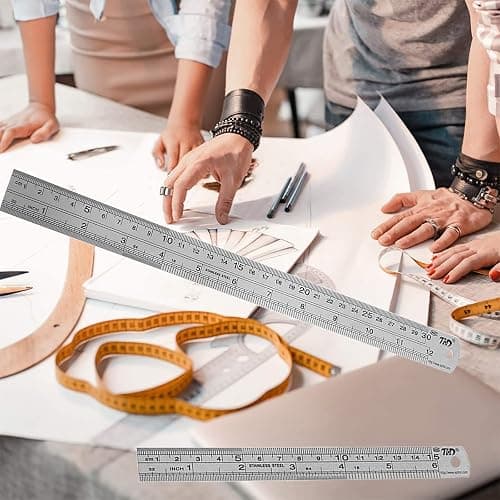 YouOKLight Metal Ruler Set, 6 inch Ruler and 12 inch Ruler. Ruler Inches and Centimeters, Metric Ruler 12 Inches, Metal Ruler 12 inch, Drawing Ruler, Precision Measuring Metal Ruler Silver thumbnail 9