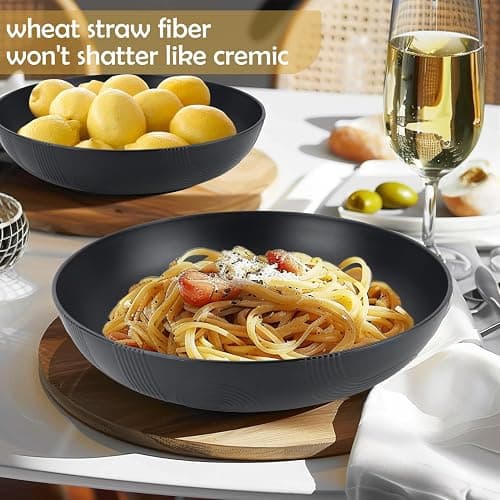 Wrova Large salad bowls,65oz Salad bowls set of 2,Unbreakable Plastic bowls Microwave & Dishwasher Safe Bowls,Wheat Straw Serving Bowls for Salad, Cereal, Fruit, Dishwasher Safe.Black thumbnail 5