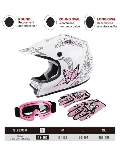 TCT-MOTORPARTS DOT Youth Kids Dirt Bike Full Face Helmets Motocross ATV Offroad Four Wheeler Helmet Pink Butterfly Small Size thumbnail 3
