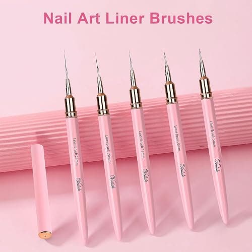 5Pcs Nail Art Liner Brushes,Liner Brush For Nails Gel,Thin Liner Nail Brush Set,Nail Art Striping Brushes,Painting Art Design Pen For Long Lines, Thin Details, Fine Drawing Sizes 5/9/13/20/25mm thumbnail 2