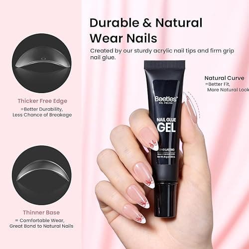 Beetles Gel Nail Kit Medium Almond with Nail Dehydrator and Primer, 576Pcs Half Matte Etch-X Gel Nail Tips Solid Nail Glue Mini Nail Lamp Acrylic Nail Tips Easy DIY Nail Extension Set Gift for Women thumbnail 4