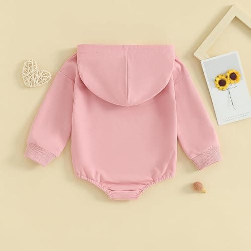 Covvoliy Newborn Baby Boy Girl Hooded Romper Long Sleeve Front Pocket Solid Color Hoodie Bodysuit Fall Winter Outfit thumbnail 4