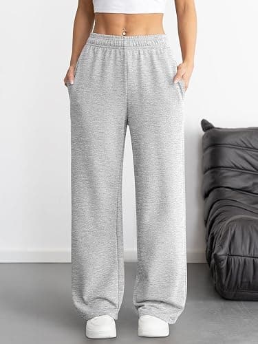 ATHMILE Women's Wide Leg Sweatpants High Waisted Baggy Interior Drawstring Joggers Straight Leg Sweat Pants with Pockets thumbnail 2