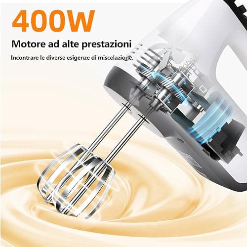 Aigostar Pudding - Sbattitore Elettrico, 6 Velocità e Turbo, Frusta Elettrica, 400W, Miscelazione Silenziosa. Dotato di 2 Fruste, 2 Ganci Impastatori, frusta e contenitore. thumbnail 4
