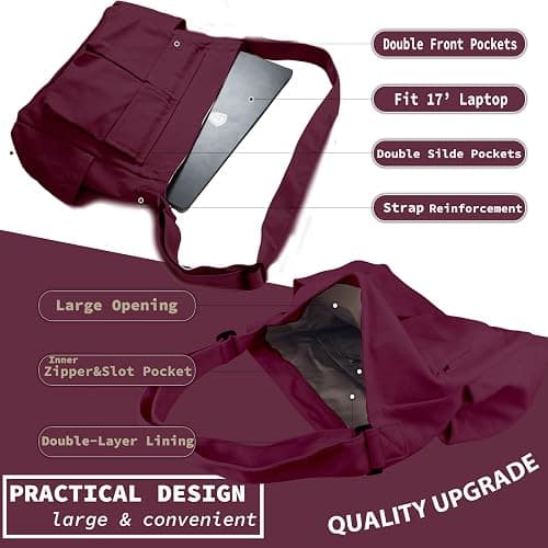 Canvas Messenger Bag Large Hobo Crossbody Bag with Multiple Pockets Casual Shoulder Tote Bag for Women and Men thumbnail 5