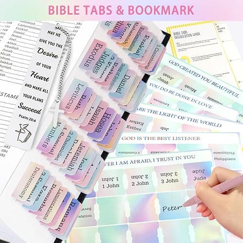52Pcs Aesthetic School Supplies Set,Bible Study Supplies Journaling Kit for Women,with Large Iridescent Pencil Case, journal notebook,No Bleed Highlighters and Pens,Sticky Notes, (Rainbow-colored) thumbnail 7