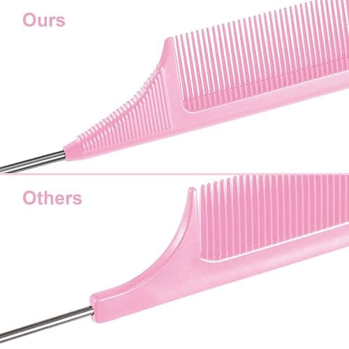 3 Packs 9 Inch Rat Tail Comb Carbon Fiber Heat Resistant Teasing Comb with Metal Pick Styling Parting Lightweight Sectioning Fine Tooth Combs for Women Girls thumbnail 4