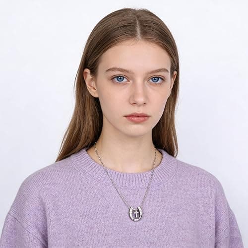 leejory Horse Gifts for Teens Women, Trendy Christian Religious Good Luck Protection Stuff Spiritual Gift for Women Faith and Horses Lover, 17.5in+2in Cross Horseshoe Necklace Female Friend Family thumbnail 4