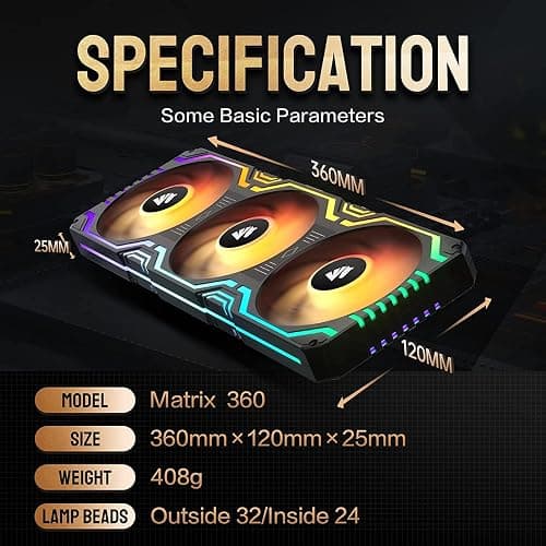 Asiahorse Matrix-Black 56 Addressable LEDs RGB Fans, 360MM All-in-One Square Frame Integrated RGB Case Fan with MB Sync/Analog Controller, PWM Control Fan for Computer Case and Liquid Cooling System - 360MM - black-360 thumbnail 6