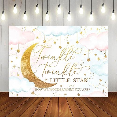 Fitumiw Twinkle Twinkle Little Star Gender Reveal Backdrop 7x5ft Pink or Blue How We Wonder What You are Gender Reveal Background Party Decorations Moon and Stars Boy or Girl Banner - 7x5ft - Pink&Blue thumbnail 5