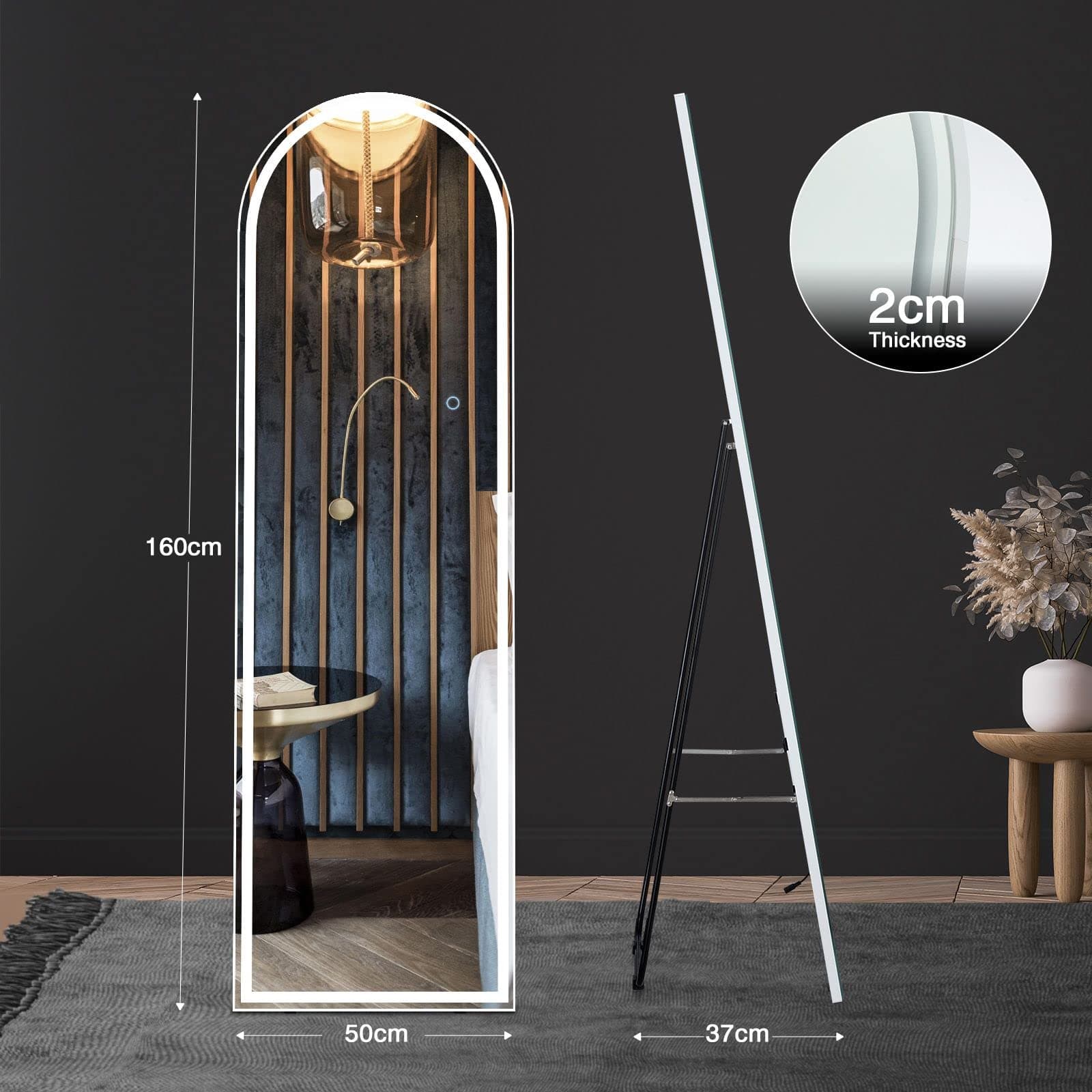 Maxkon LED Full Length Mirror Arched Body Floor Free Standing Hanging Leaning Lighted Bedroom Hallway 3 Lighting Colours thumbnail 7