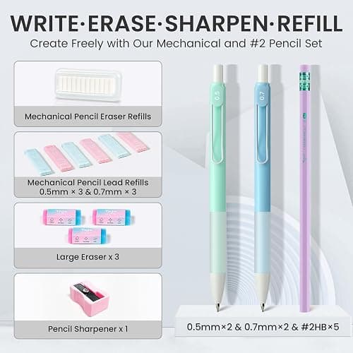 Cute Pencil Case With Supplies, 39 PCS Aesthetic Stationery Set with Pencil Pouch, 6 Black Ink Gel Pens, 12 Pastel Highlighters, 5 #2 HB Pencils, 4 Mechanical Pencils, Back to School Supplies - Black thumbnail 5