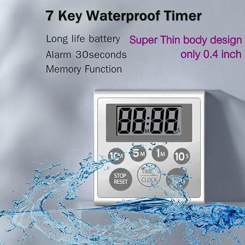 NUOSWEK Digital Timer Waterproof Shower Timer Shower Clock Bathroom Kitchen Timer with Strong Magnet and Large LCD Display (Waterproof 7 Key) thumbnail 6