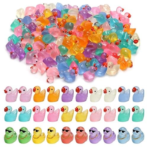 TENTHPEO 120 Pcs Mini Ducks, Colorful Mini Resin Ducks Tiny Duck Glow in the Dark Little Duck for Fairy Garden, Luminous Aquarium Decor, Tiny Homes, DIY Craft Kit - Image 1