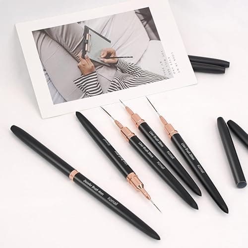 Komall Metallic Nail Art Brushes, 5Pcs Liner Brush Set, UV Gel Polish Painting Art Design Pen for Long Lines, Thin Details, Fine Drawing Sizes 4/8/12/20/25mm(Black) thumbnail 6