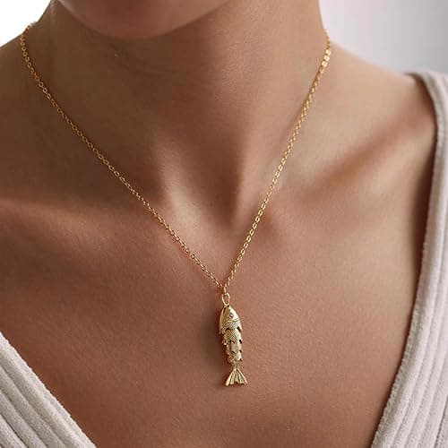 Movable 3D Articulated Fish Necklace, Gold Pave Fish Pisces Sea Lover Lucky Fish Pendant Necklaces For Women Men Summer Beach Trendy Jewelry Gifts (gold Large) thumbnail 3
