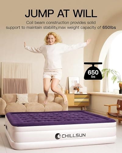 CHILLSUN Air Mattress Queen With Built in Pump - Upgraded Blow Up Bed,2 Mins Quick Self Inflatable and Deflate, 18"/650lbs Max, Strong Support, Flocked Top, Puncture Resistant, for Camping,Home,Guests thumbnail 3