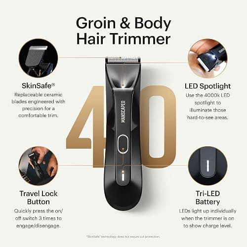 MANSCAPED® The Lawn Mower® 4.0, Electric Groin Hair Trimmer, Replaceable SkinSafe® Ceramic Blade Heads, Waterproof Wet/Dry Clippers, Rechargeable, Wireless Charging, Male Hygiene Grooming Razor thumbnail 2