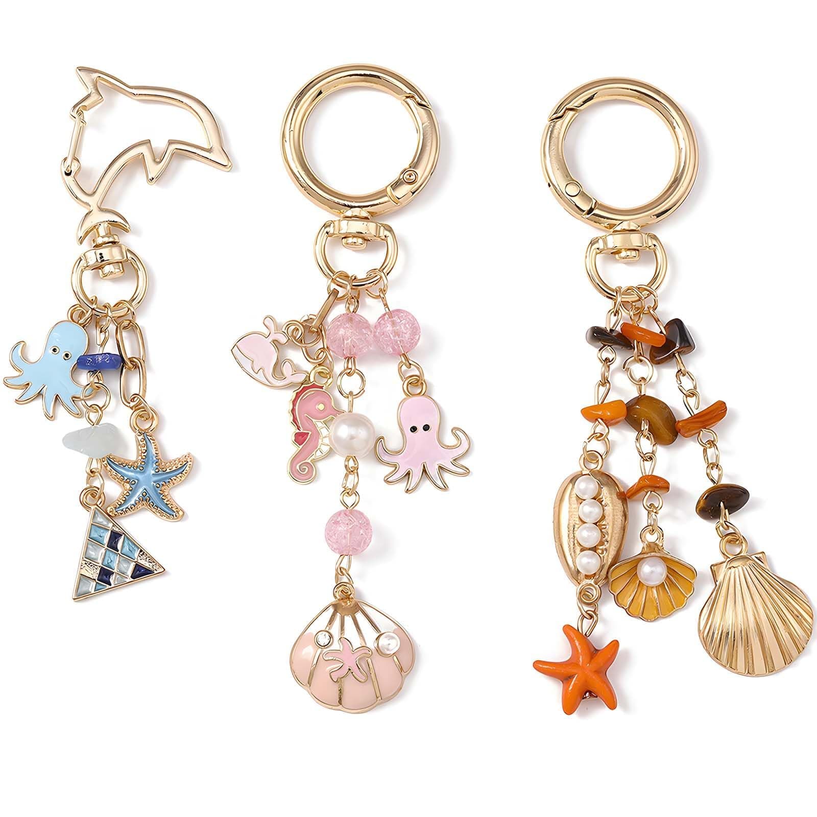 3pcs Keychains for Women with Cute Ocean Design, Cute Handbag Keychain with Shell Decoration, Starfish Octopus Bag Hanger, Aesthetic Bag Hanger, Girls and Women - Image 1